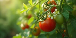 Close-up de tomates cereja vermelhos maduros na planta